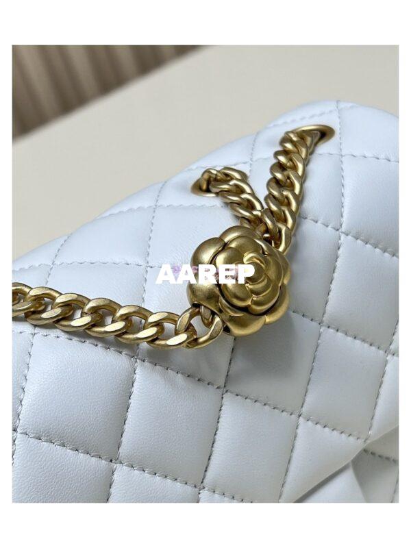 Replica Chanel Lambskin Mini Flap Bag with Camellia Crush Chain AS4040 White 9