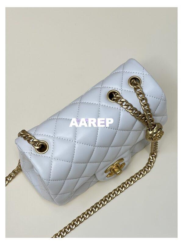 Replica Chanel Lambskin Mini Flap Bag with Camellia Crush Chain AS4040 White 10