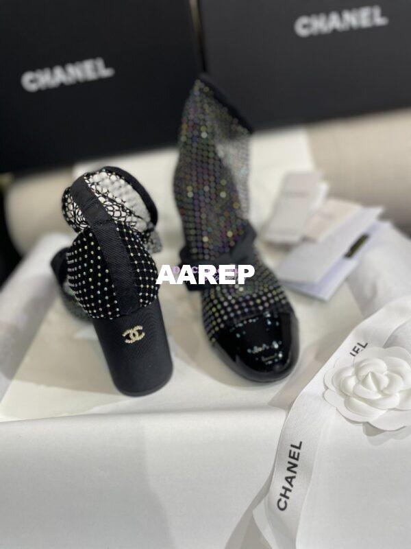 Replica Chanel Mary Jane Resille, Strass, Kid Suede & Patent Calfskin G40097 Black & Silver 7