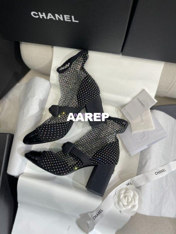 Replica Chanel Mary Jane Resille, Strass, Kid Suede & Patent Calfskin G40097 Black & Silver 8