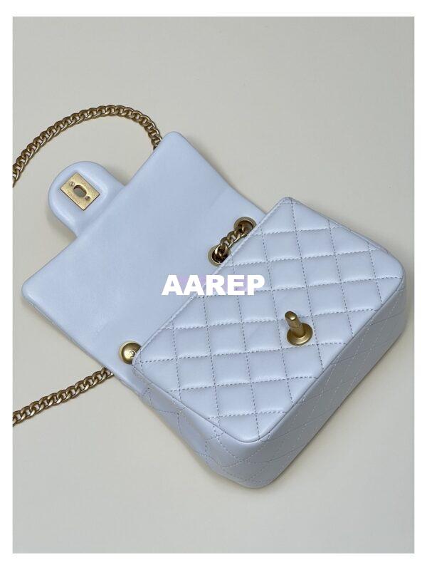 Replica Chanel Lambskin Mini Flap Bag with Camellia Crush Chain AS4040 White 14