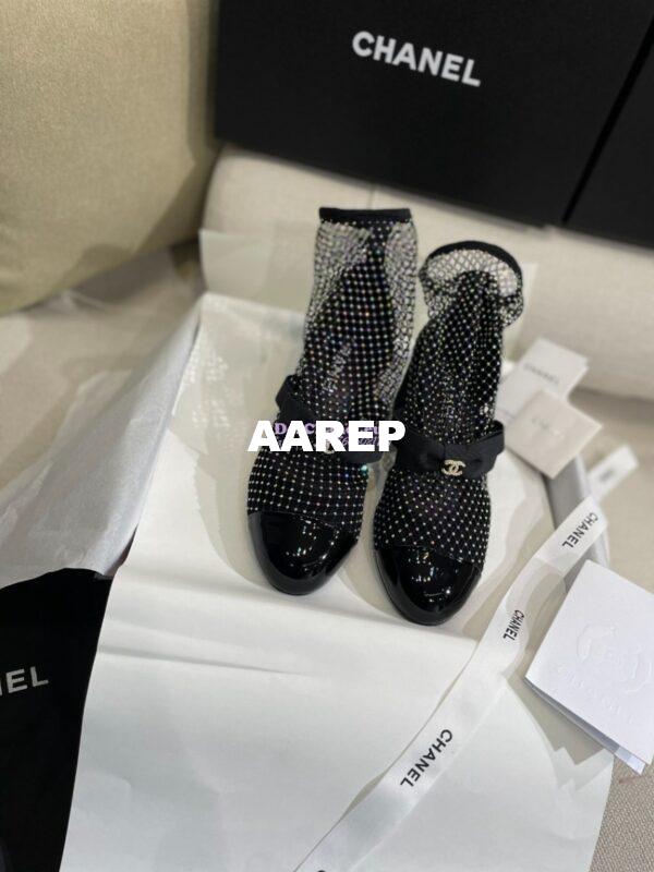 Replica Chanel Mary Jane Resille, Strass, Kid Suede & Patent Calfskin G40097 Black & Silver 11