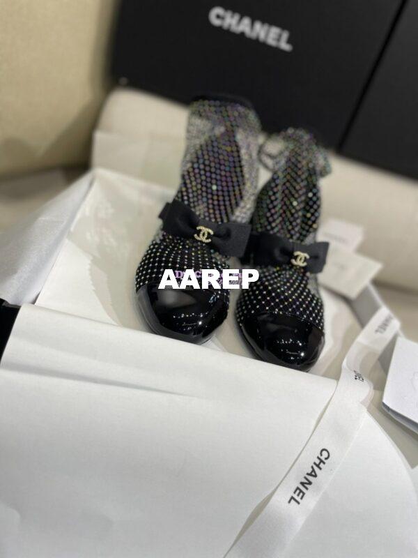 Replica Chanel Mary Jane Resille, Strass, Kid Suede & Patent Calfskin G40097 Black & Silver 12