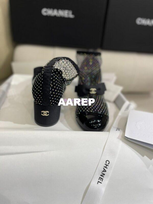 Replica Chanel Mary Jane Resille, Strass, Kid Suede & Patent Calfskin G40097 Black & Silver 18