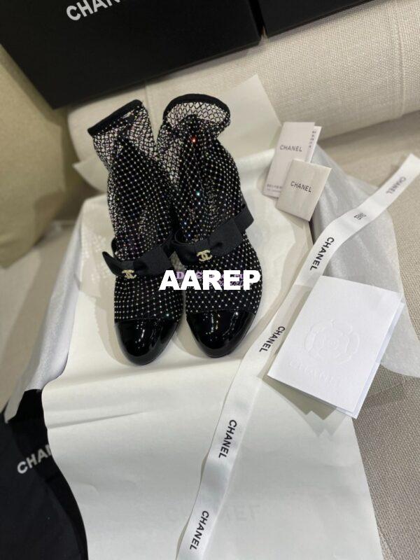 Replica Chanel Mary Jane Resille, Strass, Kid Suede & Patent Calfskin G40097 Black & Silver 19