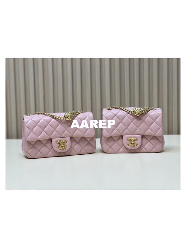 Replica Chanel Lambskin Flap Bag with Camellia Crush Chain AS4041 Light Pink 3