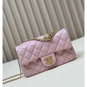 Replica Chanel Lambskin Flap Bag with Camellia Crush Chain AS4041 Light Pink 2