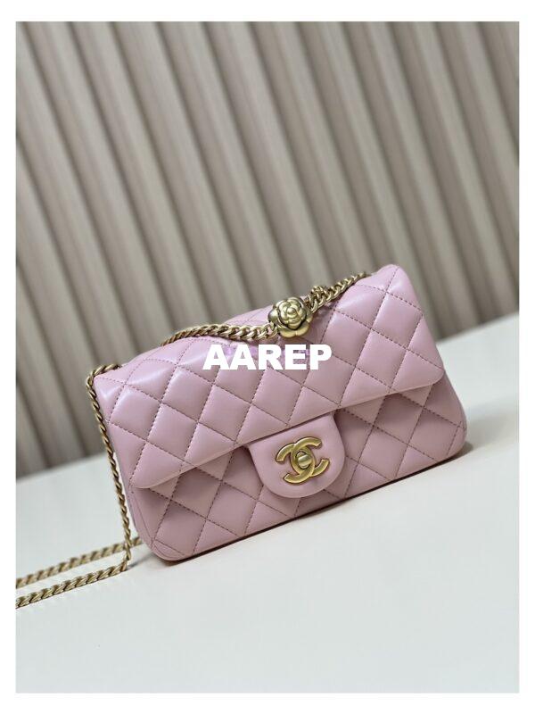 Replica Chanel Lambskin Flap Bag with Camellia Crush Chain AS4041 Light Pink 4