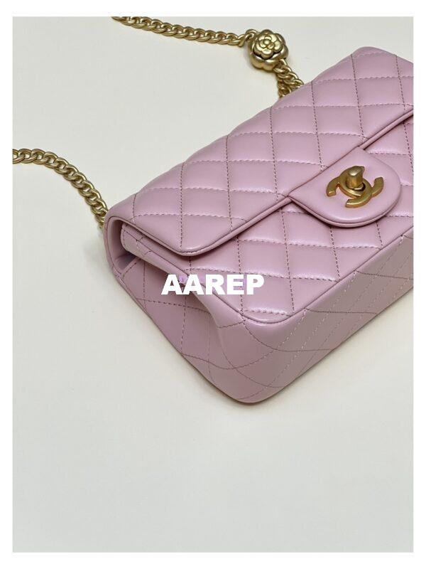 Replica Chanel Lambskin Flap Bag with Camellia Crush Chain AS4041 Light Pink 7