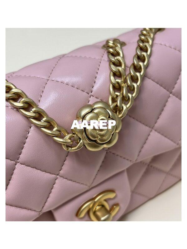 Replica Chanel Lambskin Flap Bag with Camellia Crush Chain AS4041 Light Pink 8