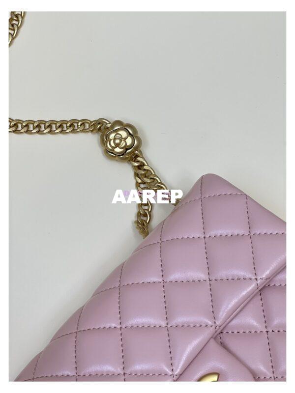 Replica Chanel Lambskin Flap Bag with Camellia Crush Chain AS4041 Light Pink 10