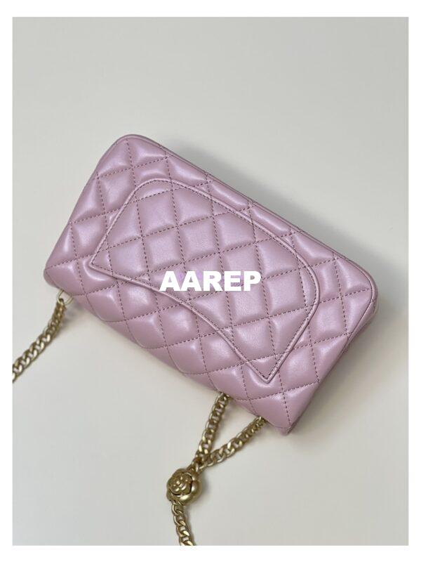 Replica Chanel Lambskin Flap Bag with Camellia Crush Chain AS4041 Light Pink 12