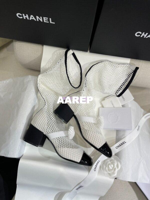 Replica Chanel Mary Jane Resille, Kid Suede & Patent Calfskin G40101 White 9