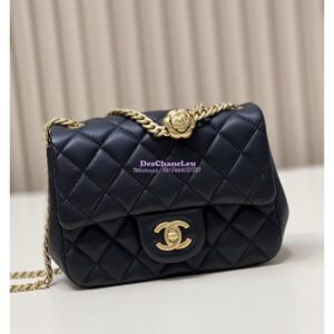 Replica Chanel Lambskin Mini Flap Bag with Camellia Crush Chain AS4040 Black