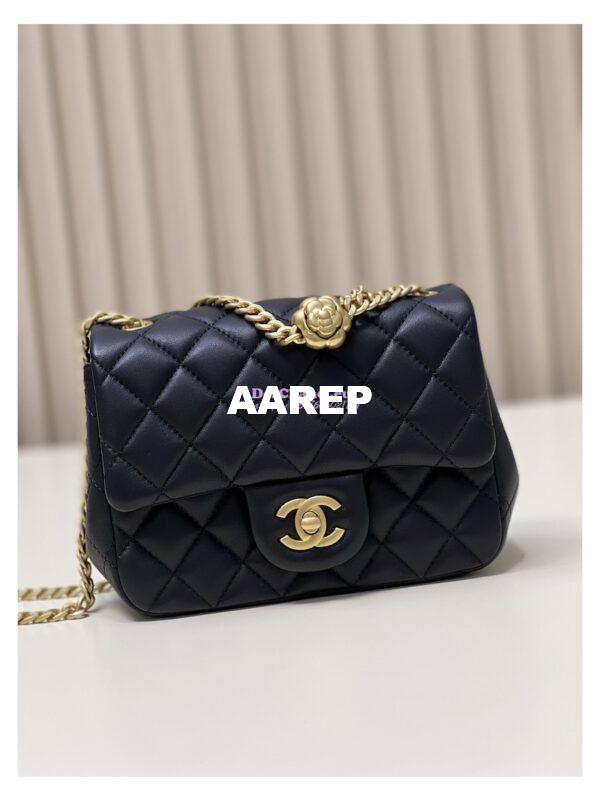 Replica Chanel Lambskin Mini Flap Bag with Camellia Crush Chain AS4040 Black 3