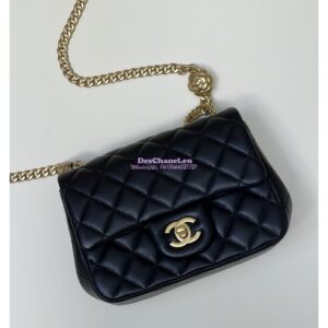 Replica Chanel Lambskin Mini Flap Bag with Camellia Crush Chain AS4040 Black 2