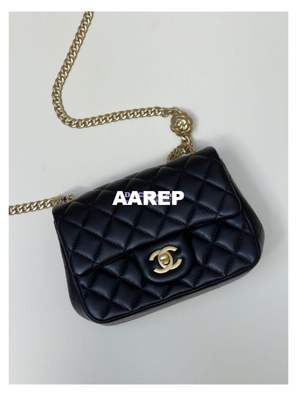 Replica Chanel Lambskin Mini Flap Bag with Camellia Crush Chain AS4040 Black 4