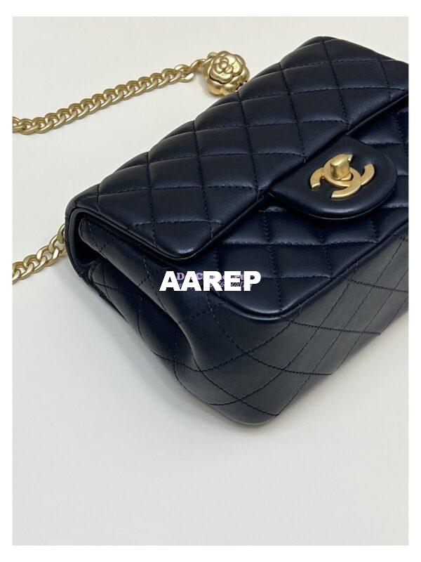 Replica Chanel Lambskin Mini Flap Bag with Camellia Crush Chain AS4040 Black 5