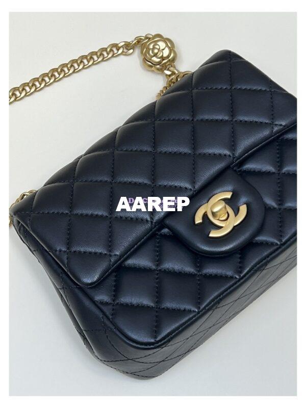 Replica Chanel Lambskin Mini Flap Bag with Camellia Crush Chain AS4040 Black 6
