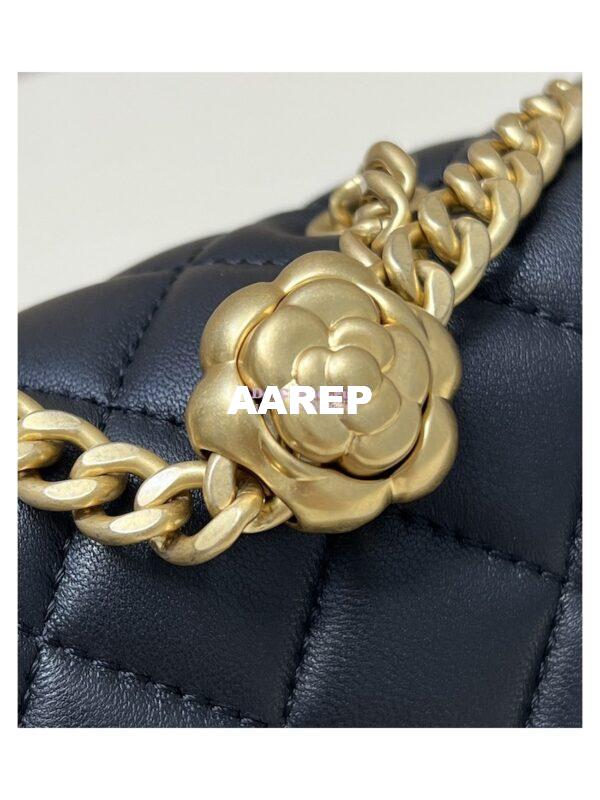 Replica Chanel Lambskin Mini Flap Bag with Camellia Crush Chain AS4040 Black 7