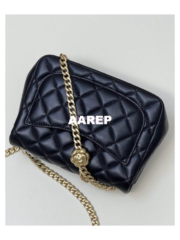 Replica Chanel Lambskin Mini Flap Bag with Camellia Crush Chain AS4040 Black 10