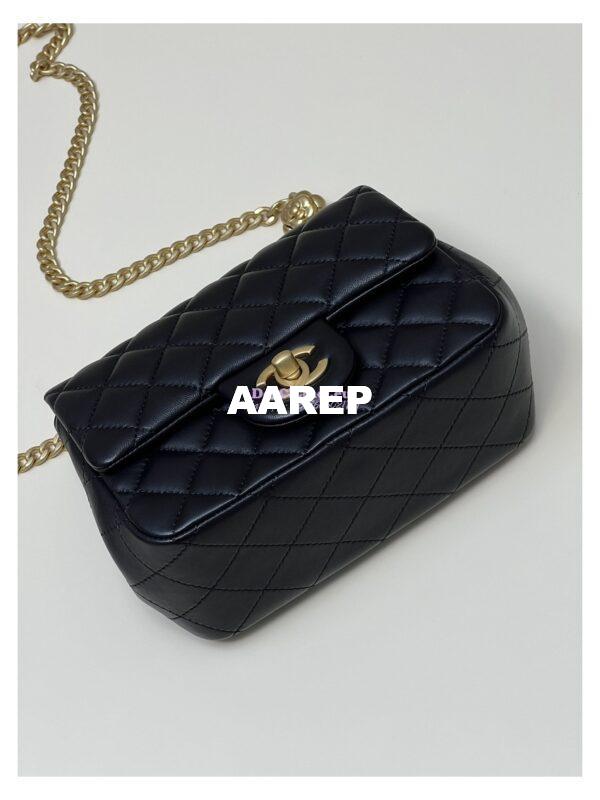 Replica Chanel Lambskin Mini Flap Bag with Camellia Crush Chain AS4040 Black 11