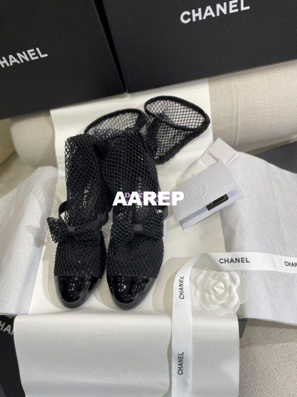 Replica Chanel Mary Jane Resille, Strass, Kid Suede & Patent Calfskin G40101 Black 4