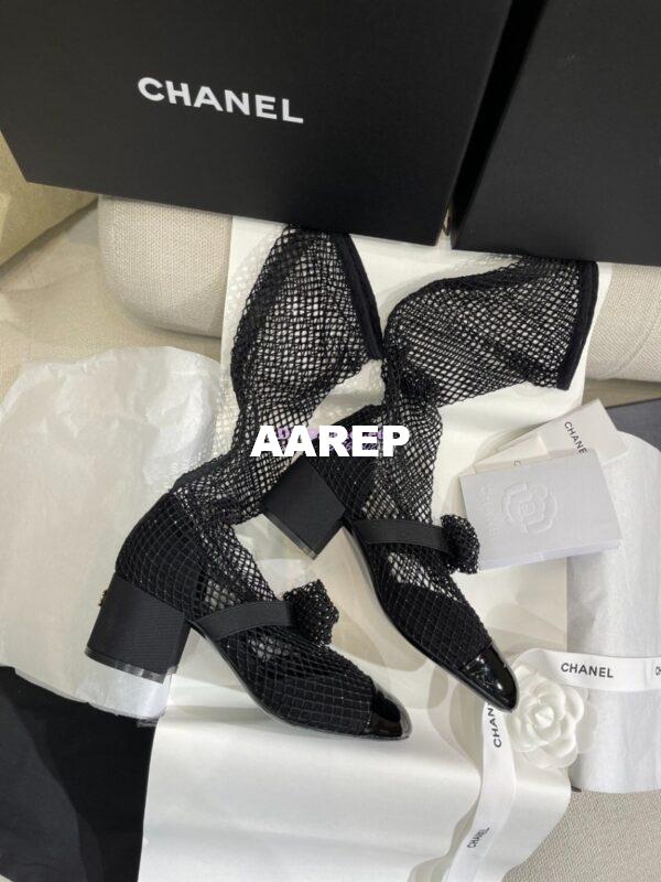 Replica Chanel Mary Jane Resille, Strass, Kid Suede & Patent Calfskin G40101 Black 9
