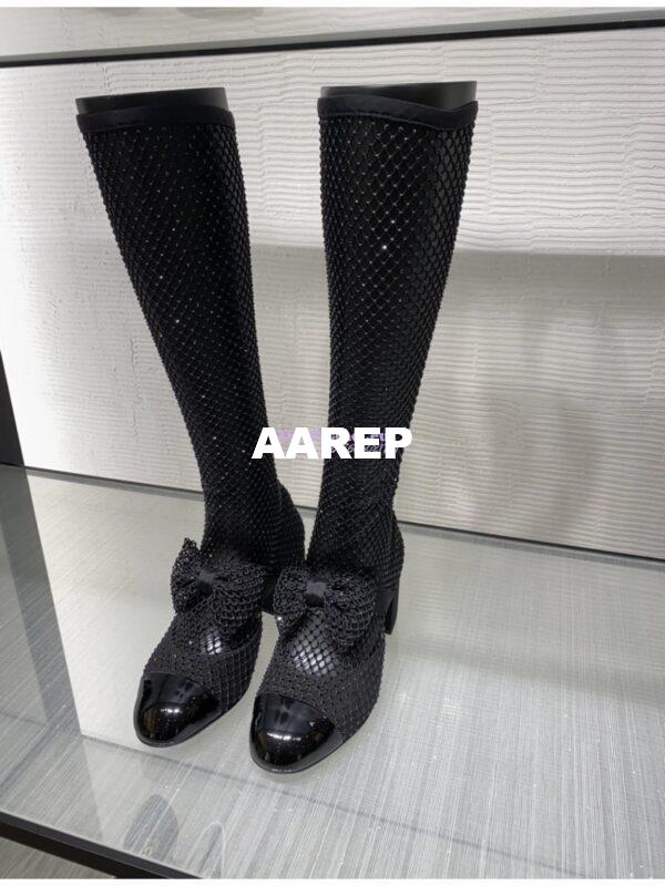 Replica Chanel Mary Jane Resille, Strass, Kid Suede & Patent Calfskin G40101 Black 13