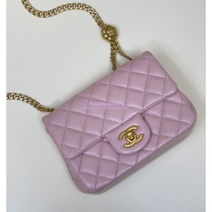 Replica Chanel Lambskin Mini Flap Bag with Camellia Crush Chain AS4040 Light Pink 2