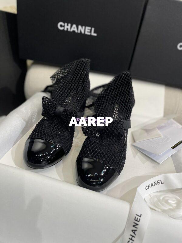 Replica Chanel Mary Jane Resille, Strass, Kid Suede & Patent Calfskin G40101 Black 16