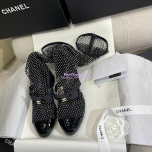 Replica Chanel Mary Jane Resille, Strass, Kid Suede & Patent Calfskin G40101 Black & Silver