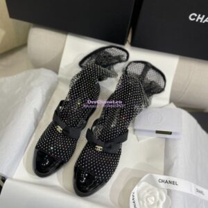 Replica Chanel Mary Jane Resille, Strass, Kid Suede & Patent Calfskin G40101 Black & Silver 2