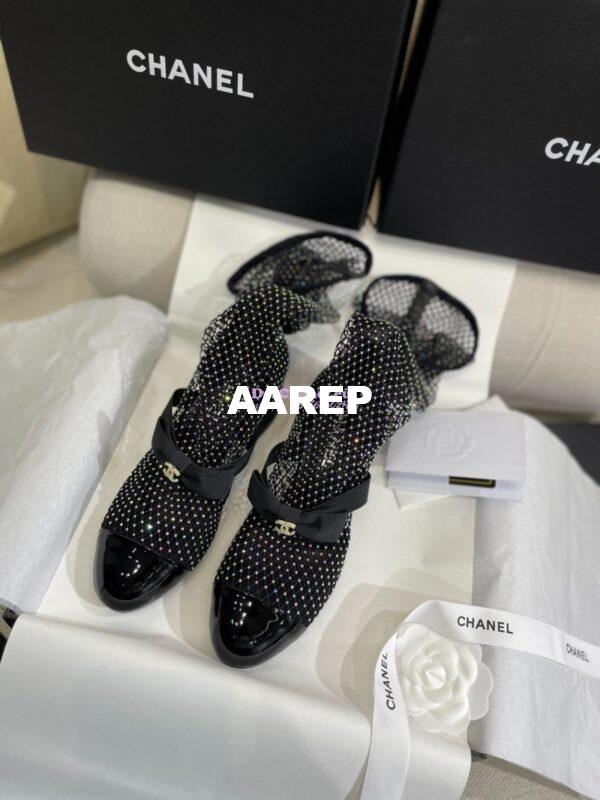 Replica Chanel Mary Jane Resille, Strass, Kid Suede & Patent Calfskin G40101 Black & Silver 4