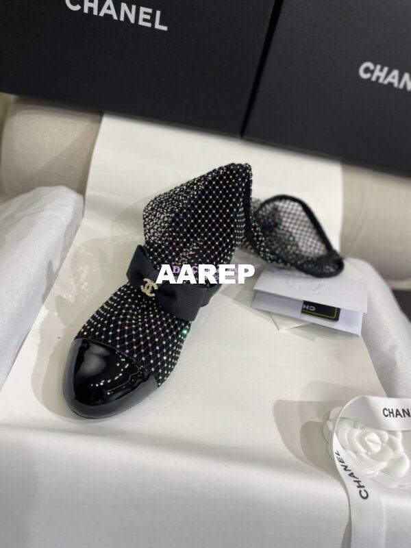 Replica Chanel Mary Jane Resille, Strass, Kid Suede & Patent Calfskin G40101 Black & Silver 5