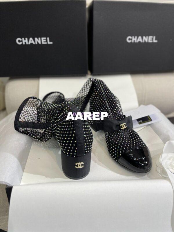 Replica Chanel Mary Jane Resille, Strass, Kid Suede & Patent Calfskin G40101 Black & Silver 7