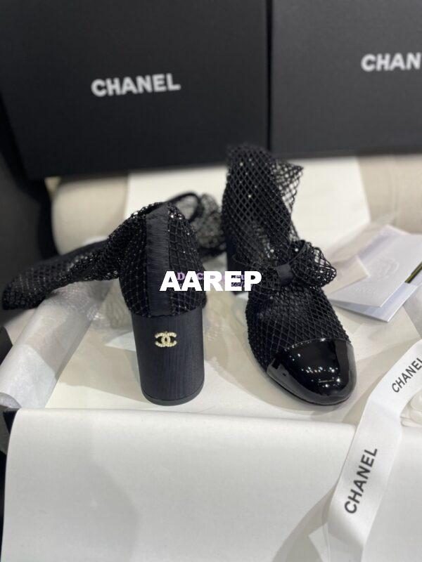 Replica Chanel Mary Jane Resille, Strass, Kid Suede & Patent Calfskin G40101 Black 21