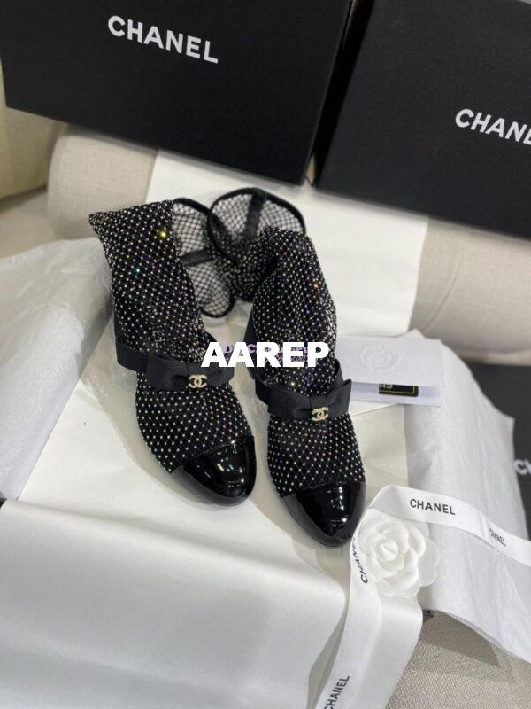 Replica Chanel Mary Jane Resille, Strass, Kid Suede & Patent Calfskin G40101 Black & Silver 8