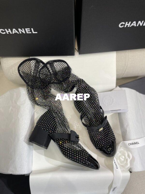 Replica Chanel Mary Jane Resille, Strass, Kid Suede & Patent Calfskin G40101 Black & Silver 9