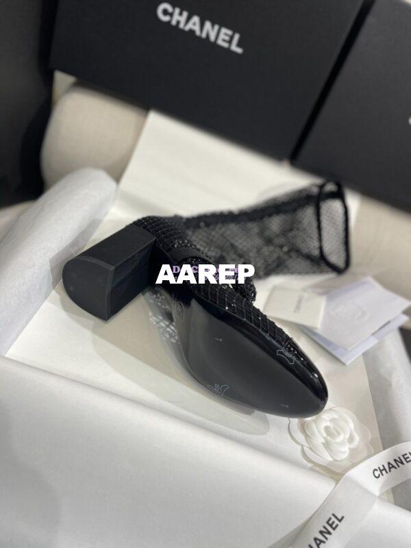 Replica Chanel Mary Jane Resille, Strass, Kid Suede & Patent Calfskin G40101 Black 23