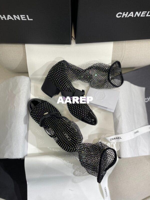 Replica Chanel Mary Jane Resille, Strass, Kid Suede & Patent Calfskin G40101 Black & Silver 11