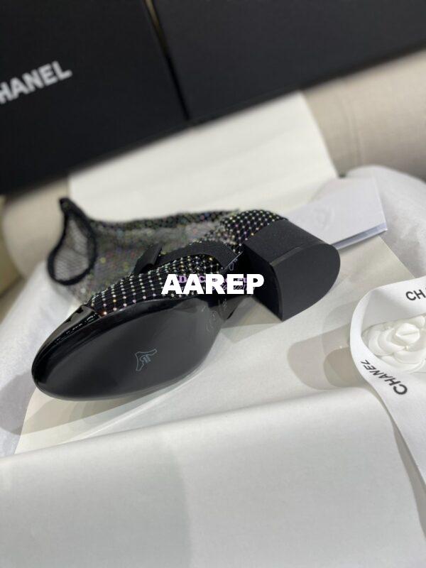 Replica Chanel Mary Jane Resille, Strass, Kid Suede & Patent Calfskin G40101 Black & Silver 12