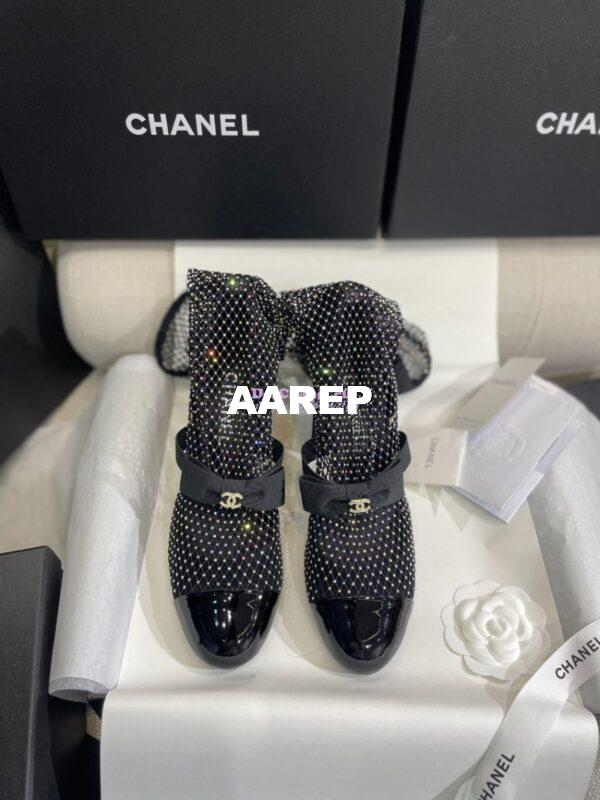 Replica Chanel Mary Jane Resille, Strass, Kid Suede & Patent Calfskin G40101 Black & Silver 13