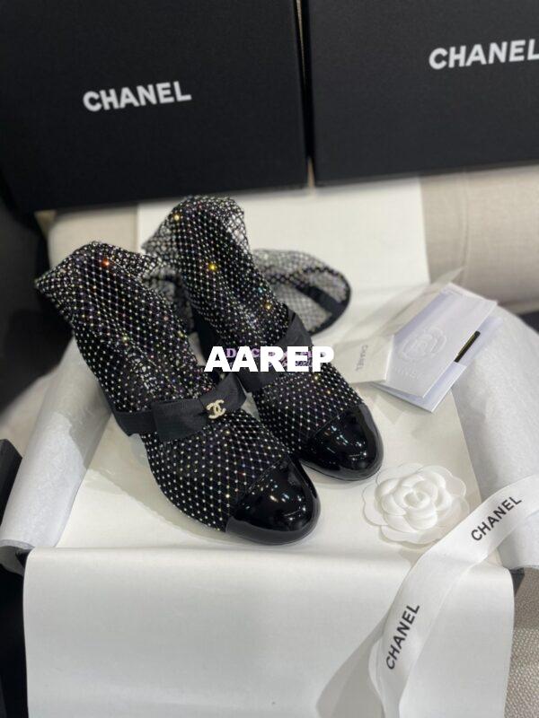 Replica Chanel Mary Jane Resille, Strass, Kid Suede & Patent Calfskin G40101 Black & Silver 15