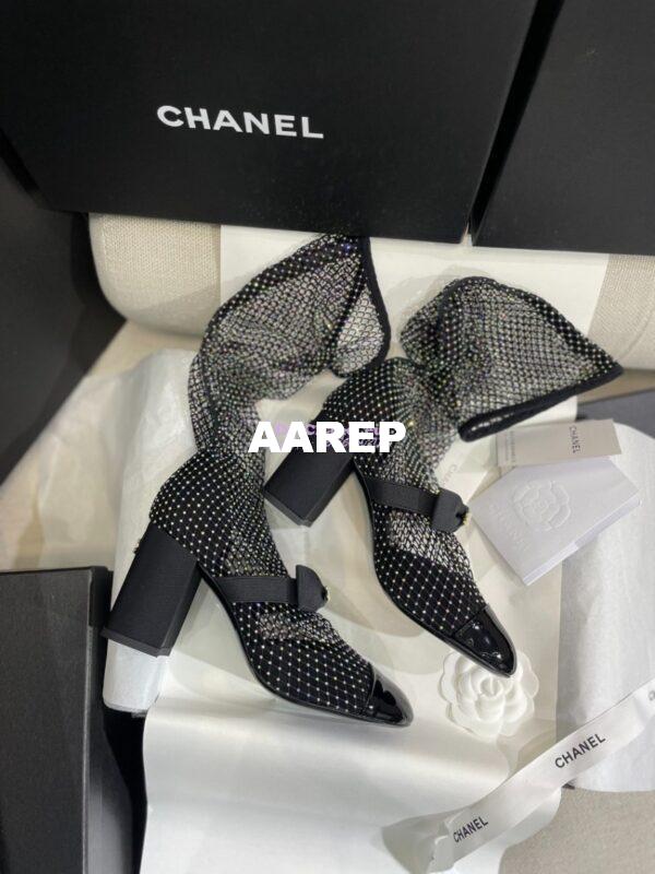 Replica Chanel Mary Jane Resille, Strass, Kid Suede & Patent Calfskin G40101 Black & Silver 16