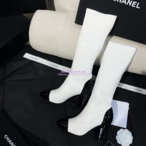 Replica Chanel Short Boots in Knit & Patent Calfskin G40134 White Black