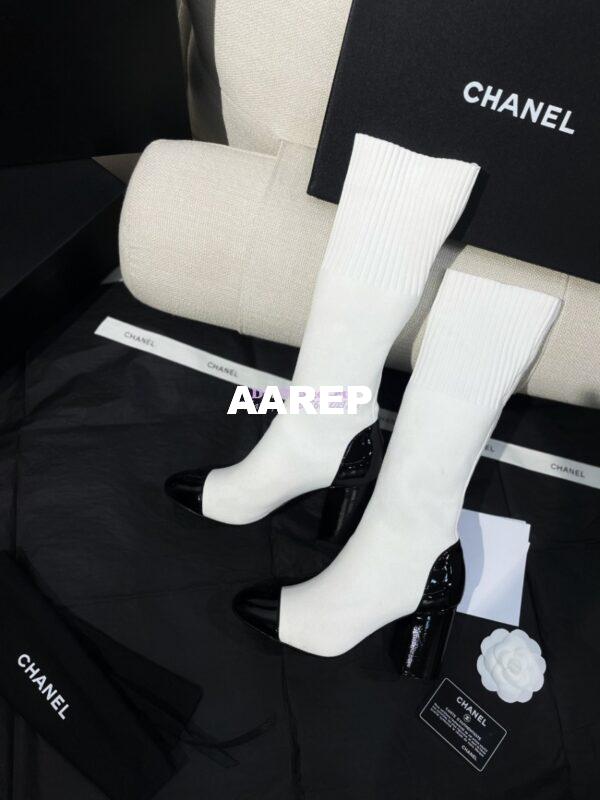 Replica Chanel Short Boots in Knit & Patent Calfskin G40134 White Black