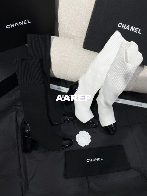 Replica Chanel Short Boots in Knit & Patent Calfskin G40134 White Black 2