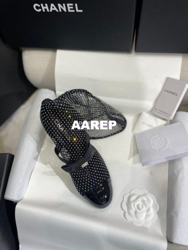 Replica Chanel Mary Jane Resille, Strass, Kid Suede & Patent Calfskin G40101 Black & Silver 17