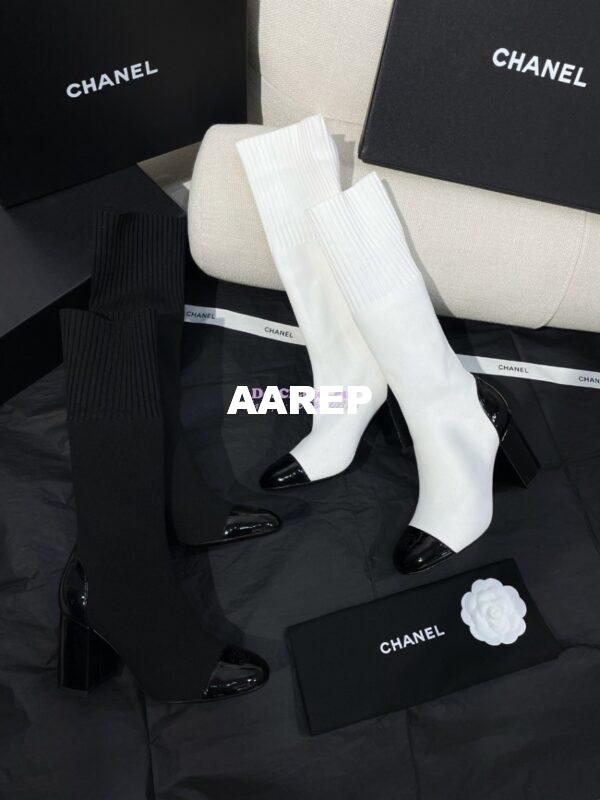 Replica Chanel Short Boots in Knit & Patent Calfskin G40134 White Black 3